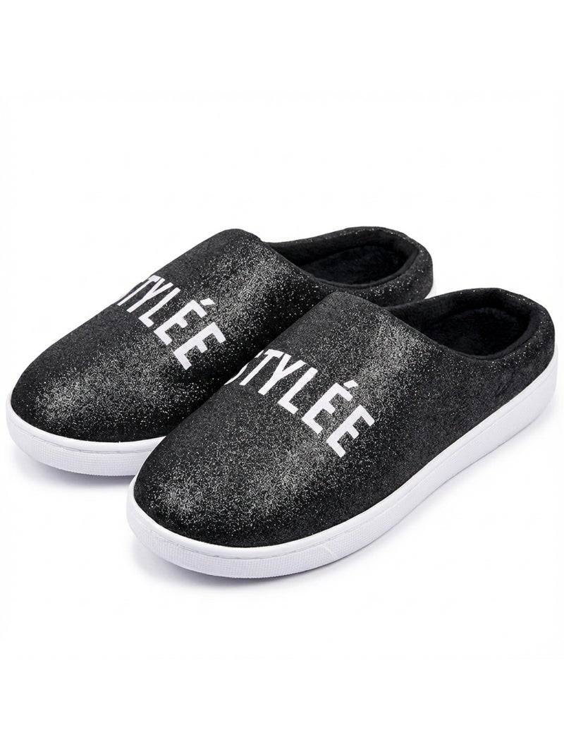 Dames Pantoffels Lurex Glitter Zwart - Kiabi