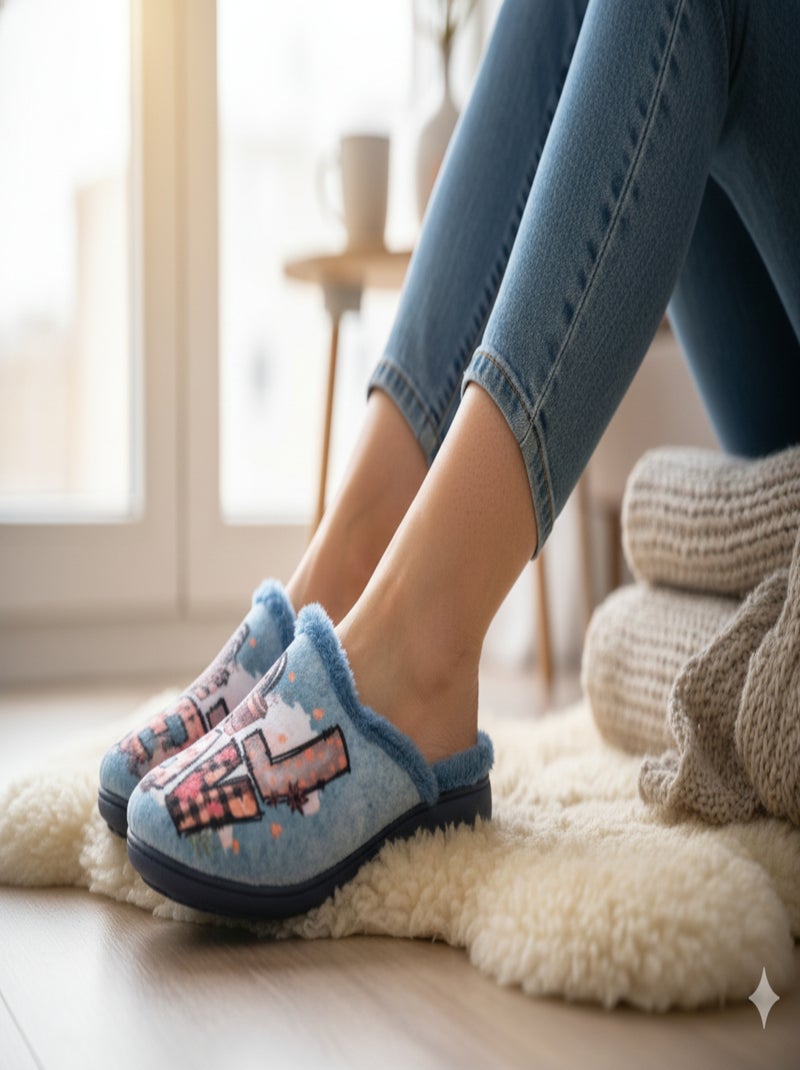 Dames pantoffels mules PHOTOPRINT Blauw - Kiabi