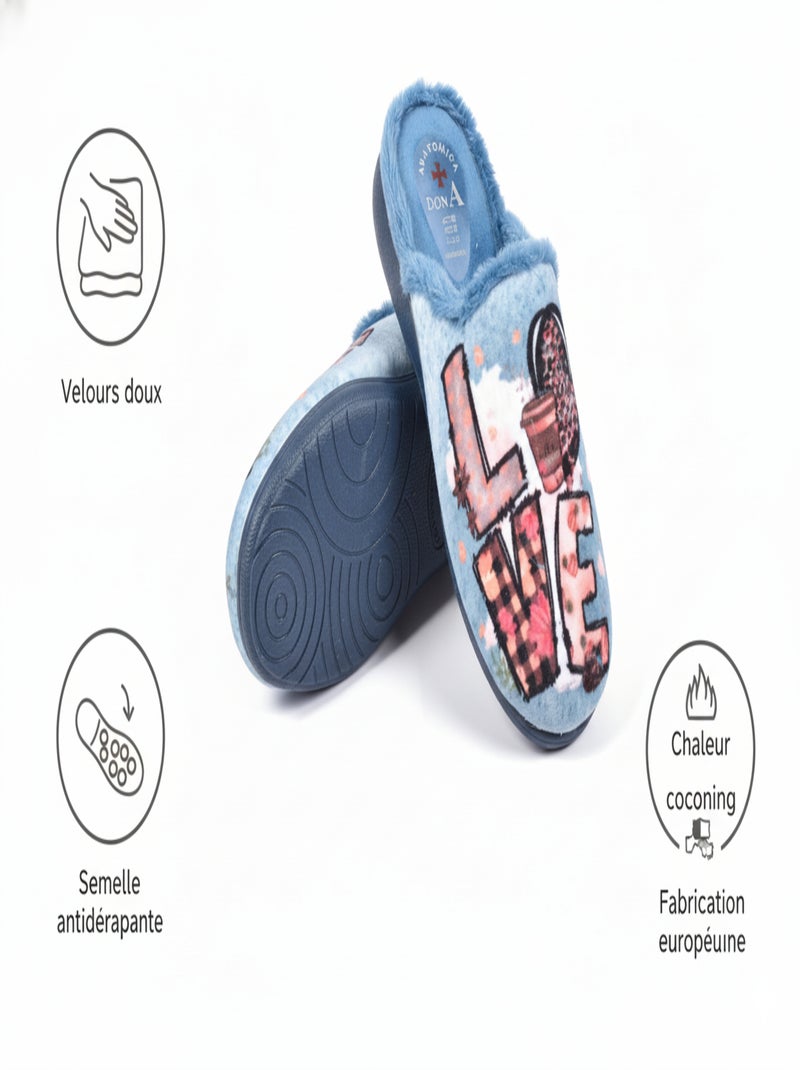 Dames pantoffels mules PHOTOPRINT Blauw - Kiabi