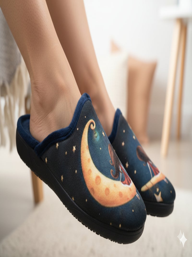 Dames pantoffels mules PHOTOPRINT Donkerblauw - Kiabi