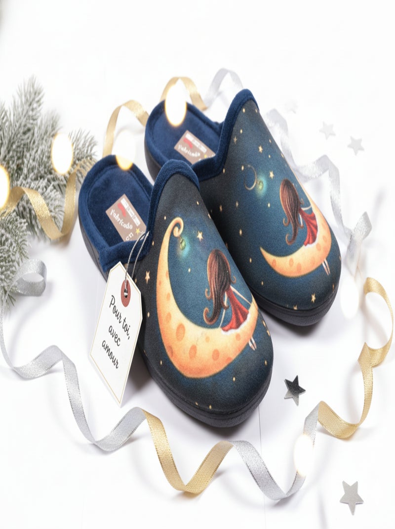 Dames pantoffels mules PHOTOPRINT Donkerblauw - Kiabi
