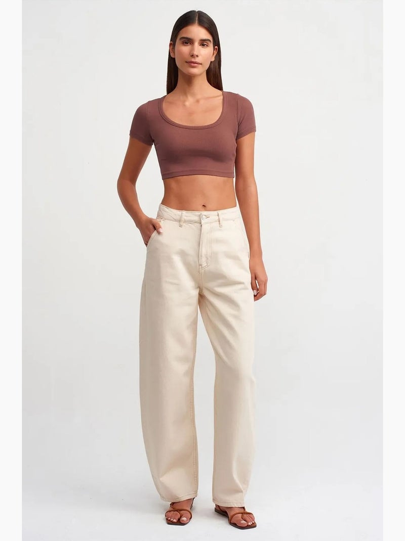Dames ribgebreid cropped t-shirt dilvin Mauve - Kiabi