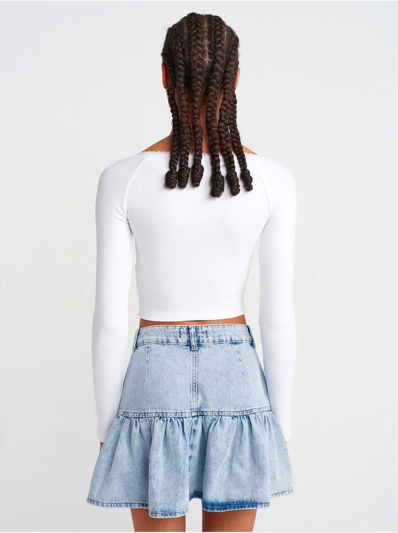 Dames ribgebreid cropped t-shirt dilvin Wit - Kiabi