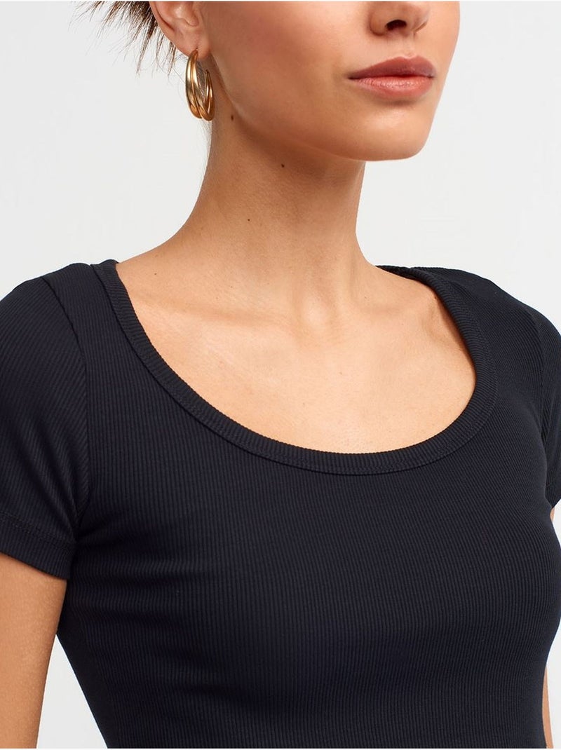 Dames ribgebreid cropped t-shirt dilvin Zwart - Kiabi