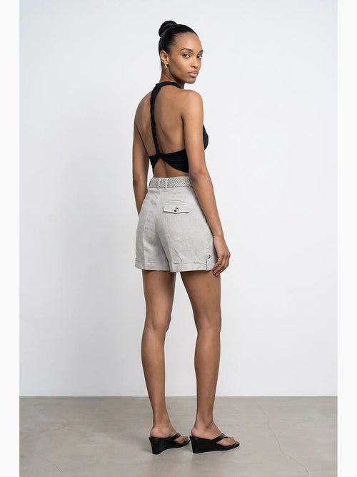 Dames short van linnen met hoge taille en ceintuur dilvin - Kiabi