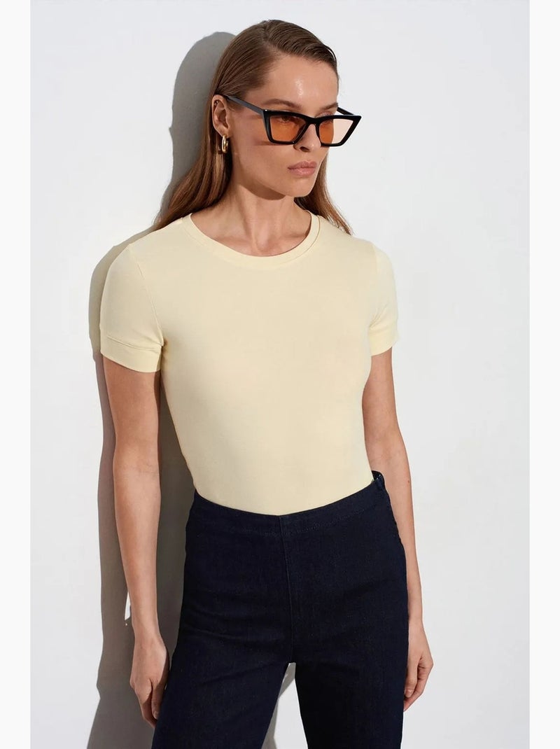 Dames slim fit t-shirt met ronde hals dilvin Crème - Kiabi