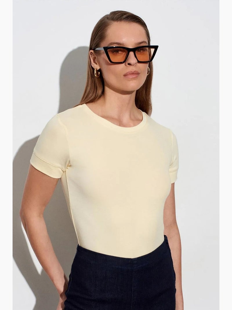 Dames slim fit t-shirt met ronde hals dilvin Crème - Kiabi