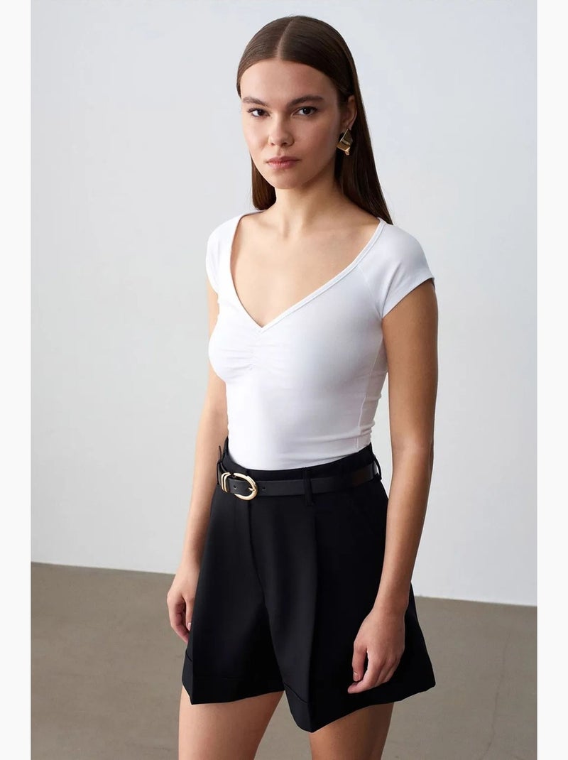 Dames slim fit t-shirt met v-hals dilvin Wit - Kiabi