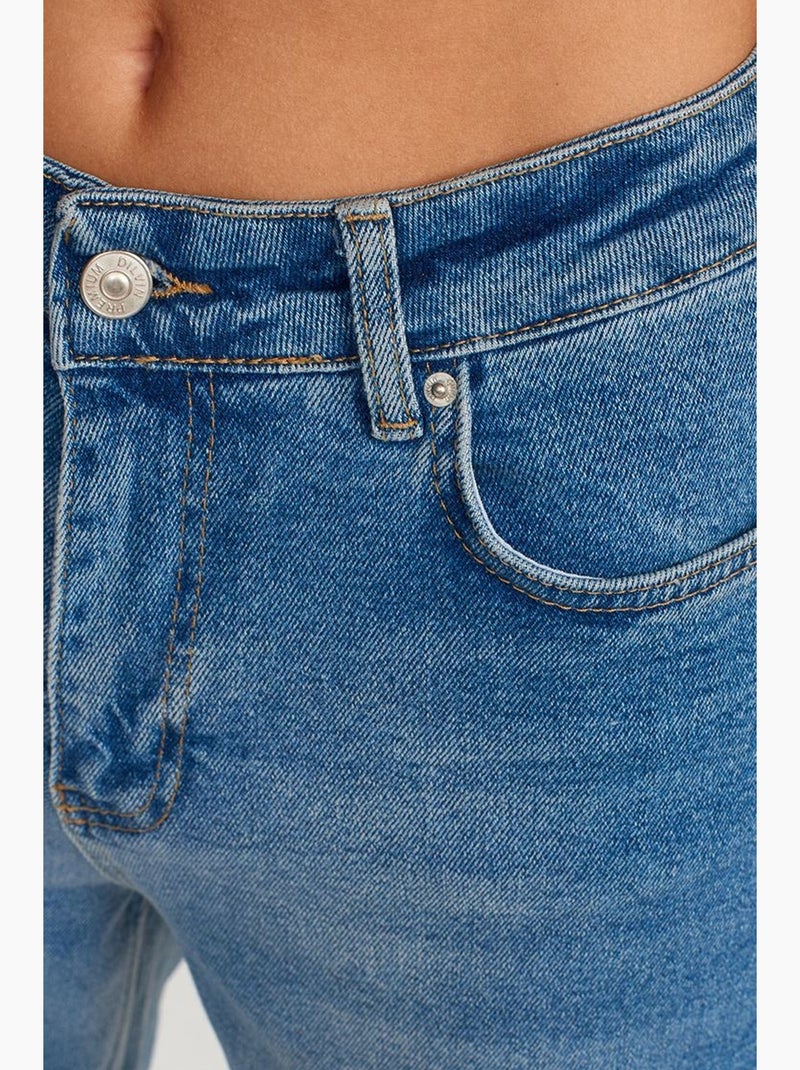 Dames slim straight jeans met hoge taille dilvin Saffierblauw - Kiabi