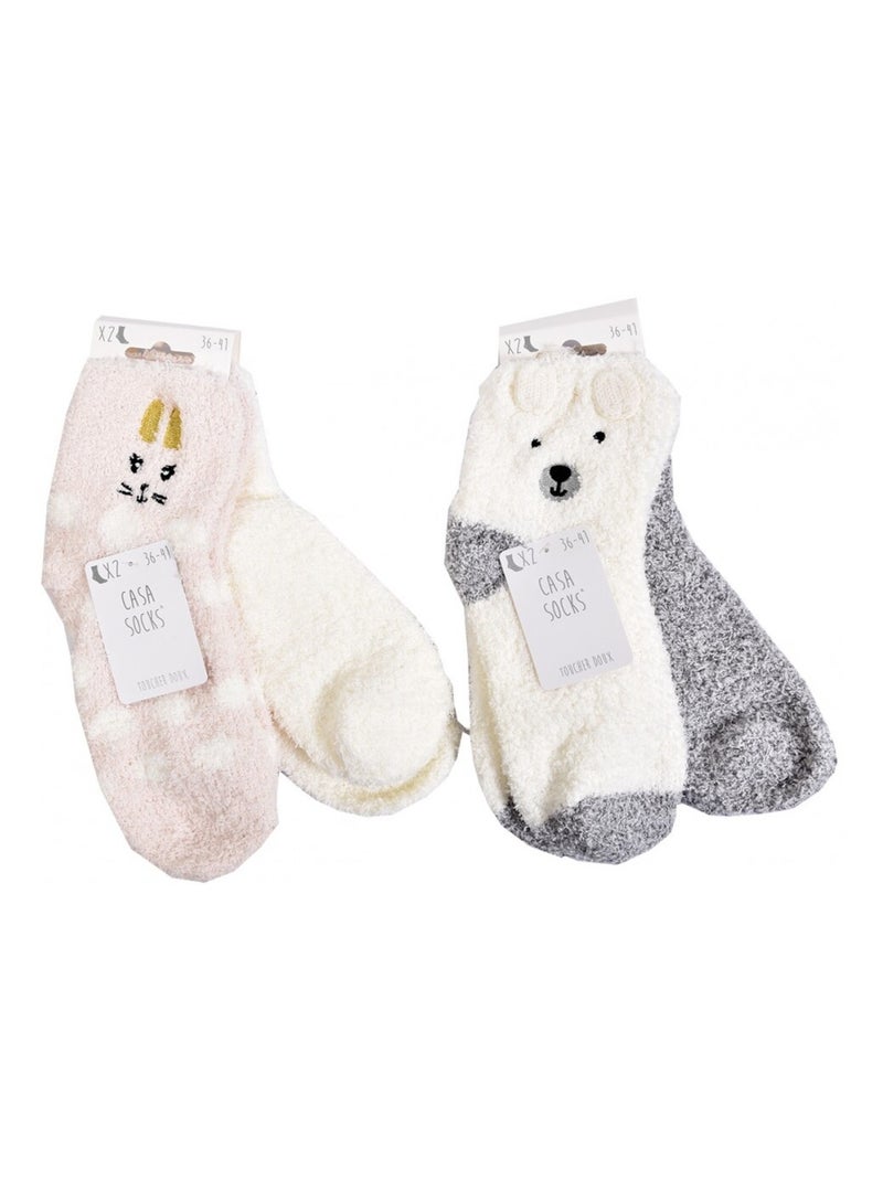 Dames sokken Casa Socks zacht aanvoelende - Set van 4 Grijs/Wit/Roze - Kiabi