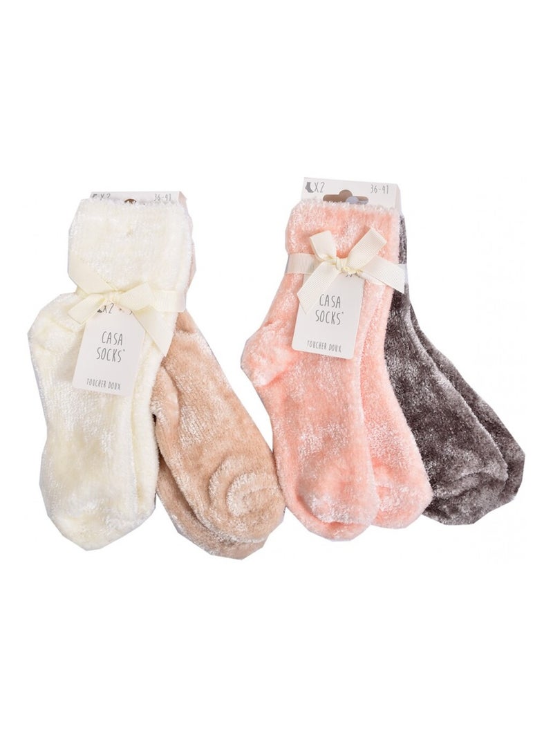 Dames sokken Casa Socks zacht aanvoelende - Set van 4 Wit Bruin - Kiabi