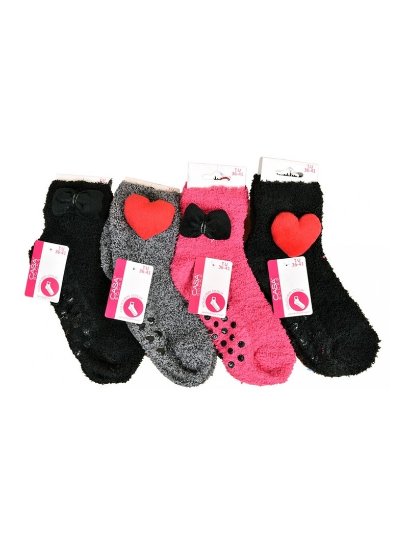 Dames sokken Casa Socks zacht aanvoelende - Set van 4 Zwart Roze Grijs - Kiabi