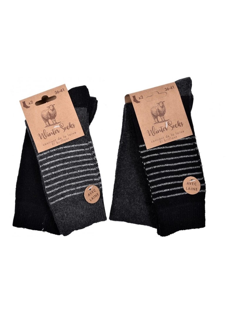 Dames sokken WINTER SOCKS - Set van 4 Zwart Antracietgrijs - Kiabi