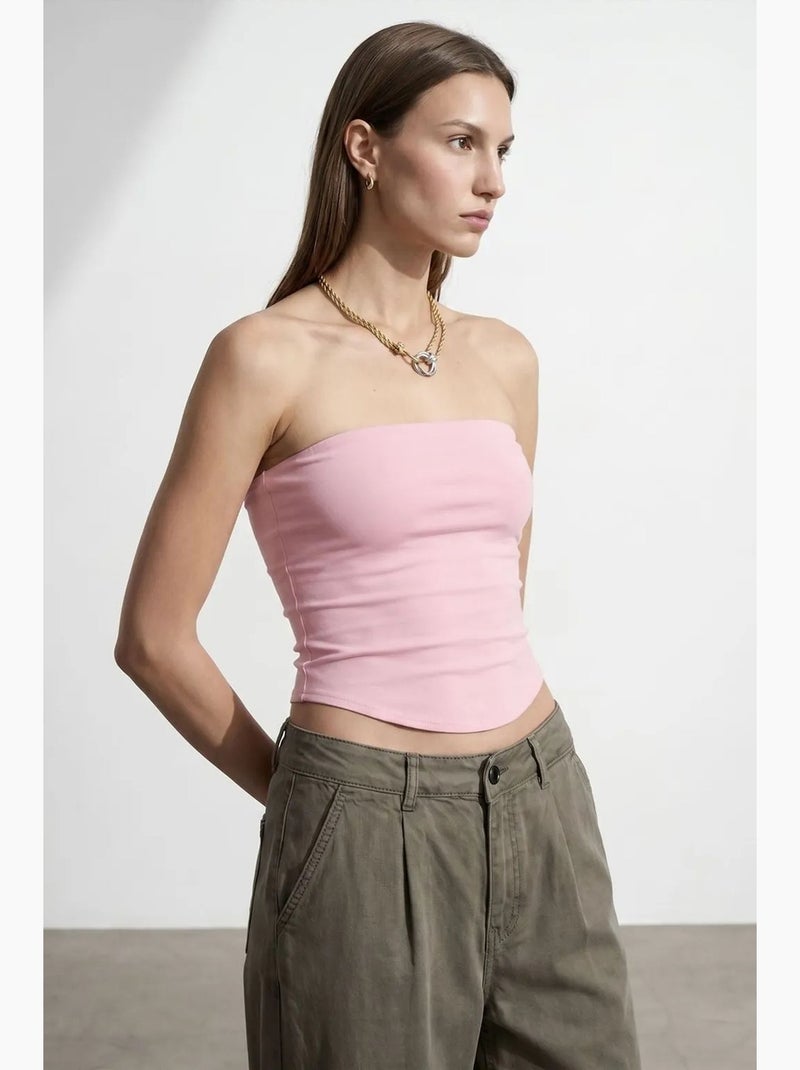 Dames strapless crop bandeautop dilvin Bleekroze - Kiabi