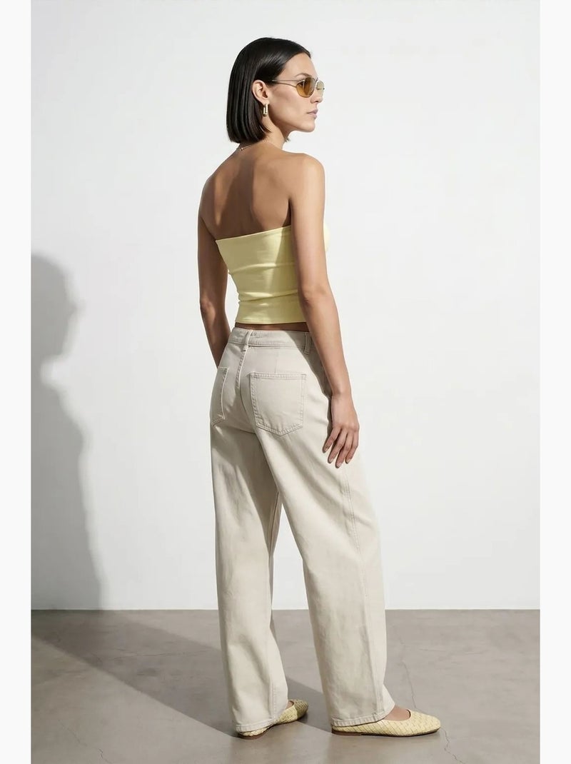 Dames strapless crop bandeautop dilvin Citroengeel - Kiabi