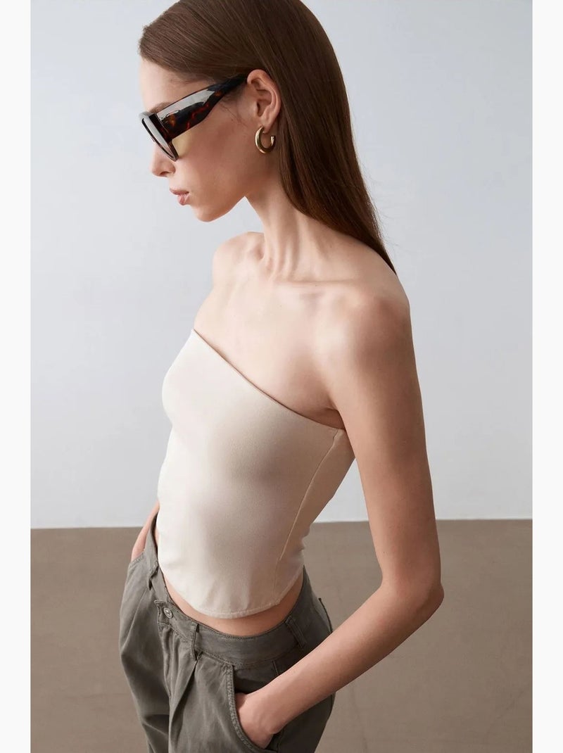 Dames strapless crop bandeautop dilvin Natuurlijk beige - Kiabi