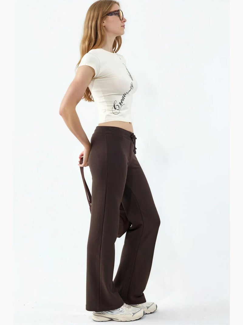 Dames sweatpants met rechte pijp busem Bruin - Kiabi