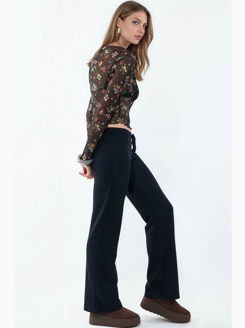 Dames sweatpants met rechte pijp busem Marineblauw - Kiabi
