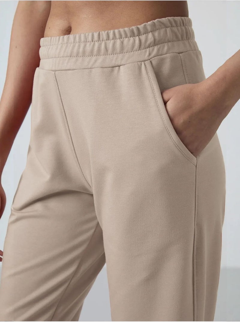 Dames sweatpants met rechte pijp van fleece tommy Klei-beige - Kiabi