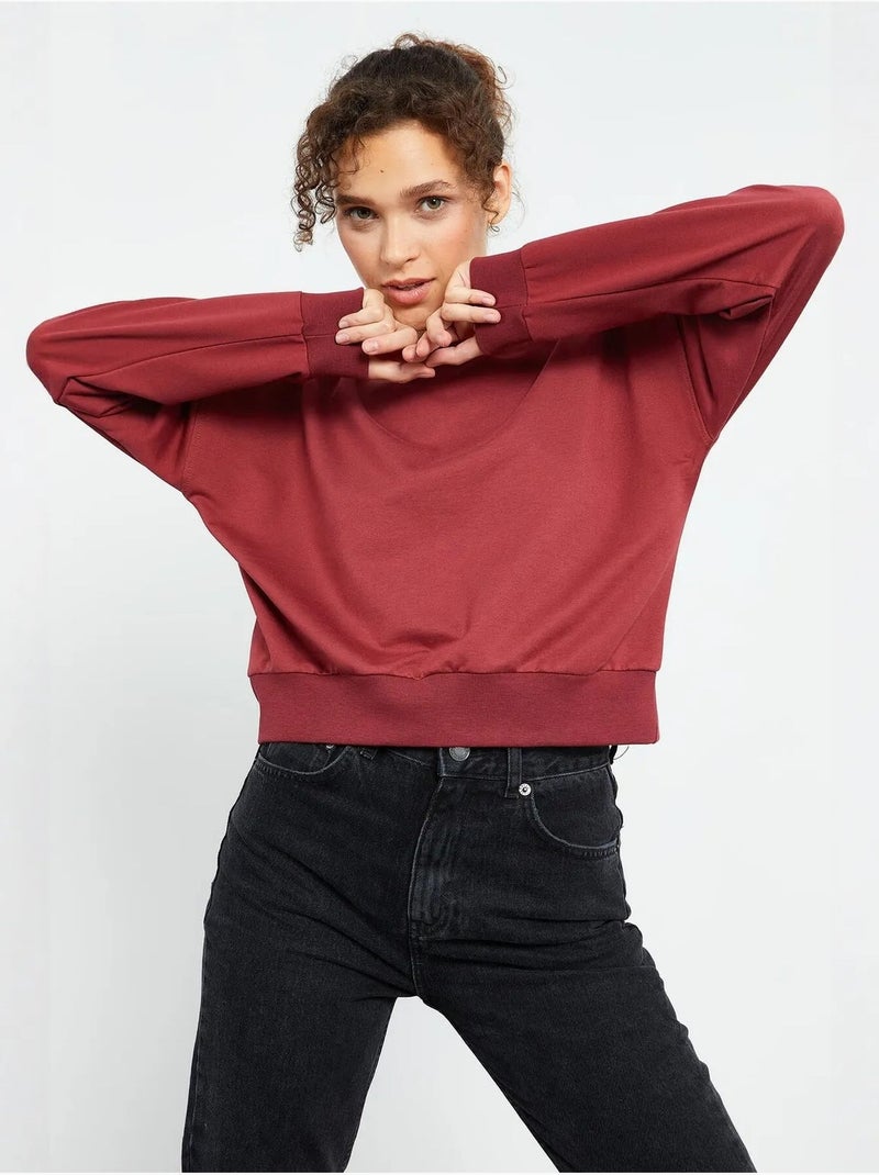 Dames sweatshirt met ronde hals, relaxed tommy Bordeauxrood - Kiabi