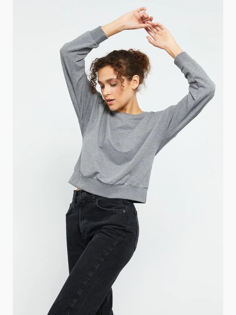 Dames sweatshirt met ronde hals, relaxed tommy Grijs - Kiabi