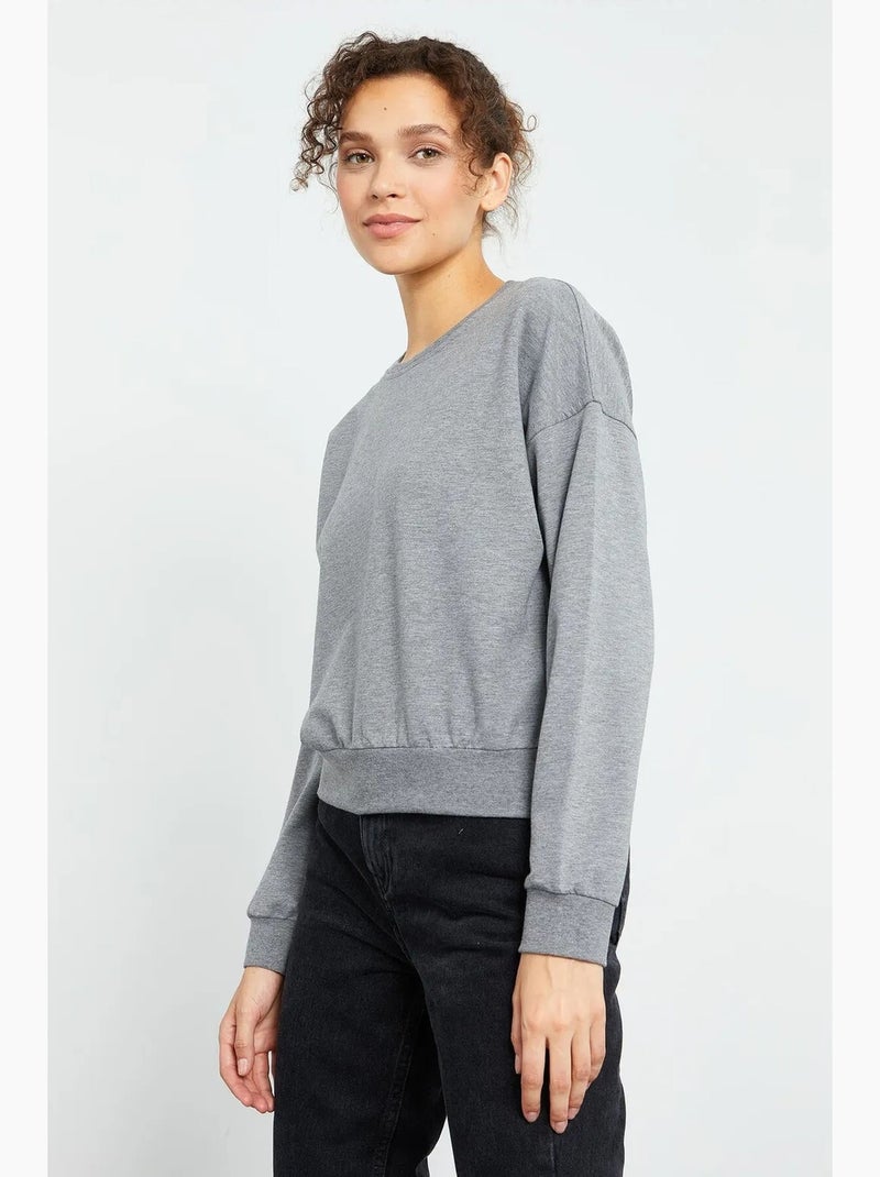 Dames sweatshirt met ronde hals, relaxed tommy Grijs - Kiabi