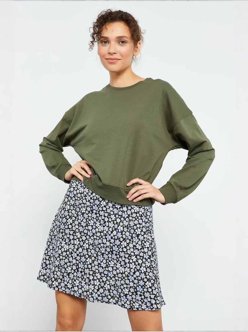 Dames sweatshirt met ronde hals, relaxed tommy Kaki - Kiabi