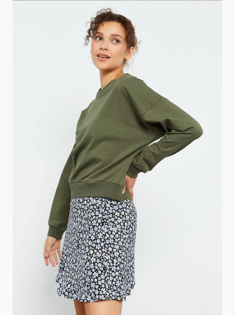 Dames sweatshirt met ronde hals, relaxed tommy Kaki - Kiabi