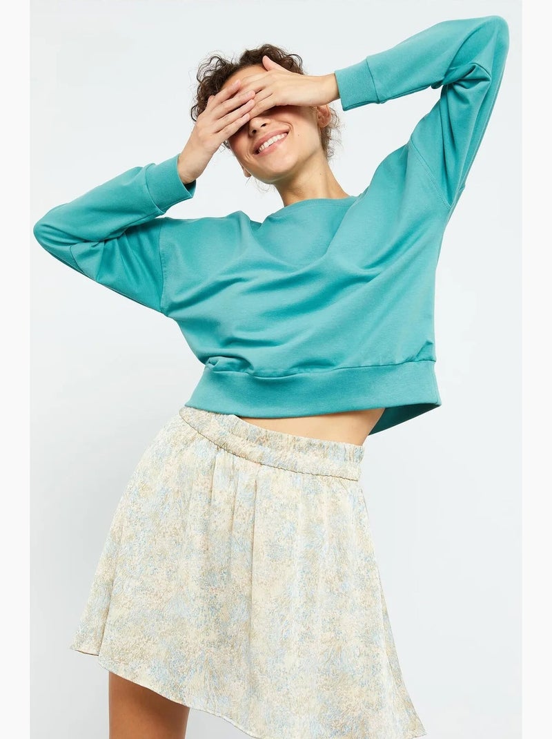 Dames sweatshirt met ronde hals, relaxed tommy Muntgroen - Kiabi