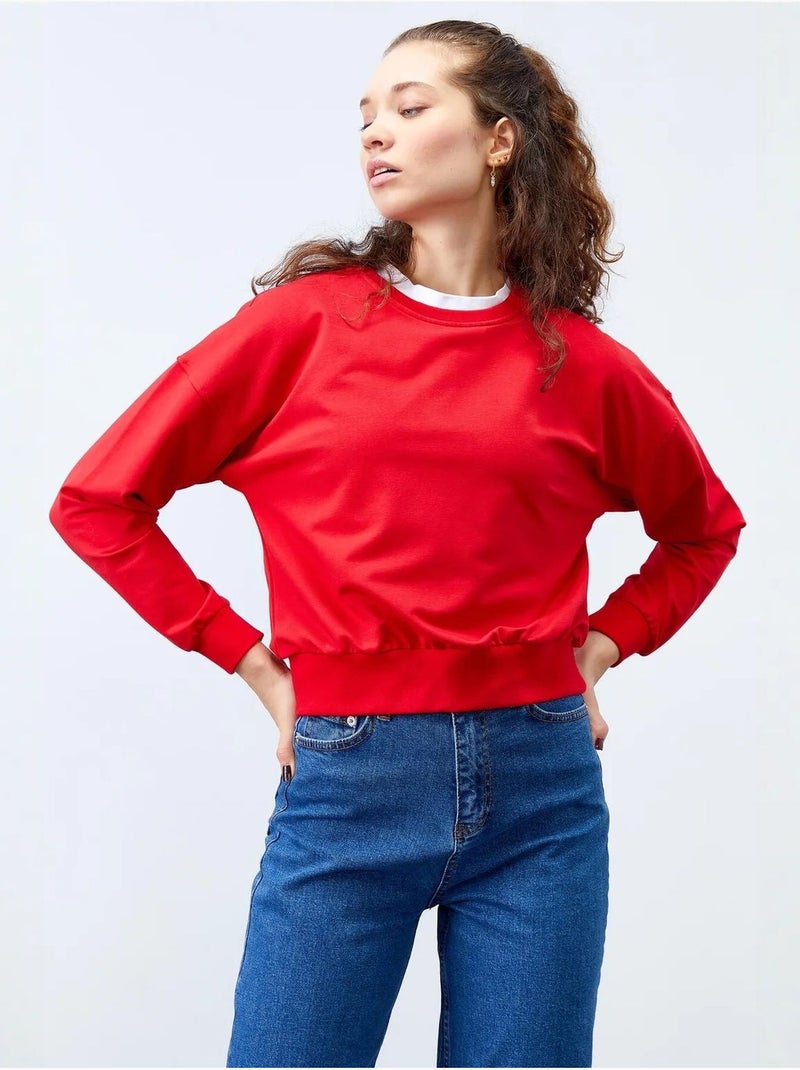 Dames sweatshirt met ronde hals, relaxed tommy Rood - Kiabi