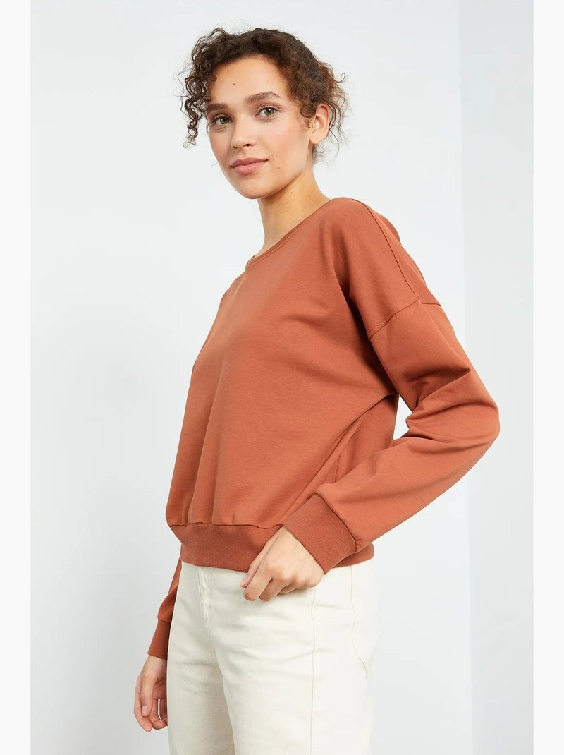 Dames sweatshirt met ronde hals, relaxed tommy Terracotta - Kiabi
