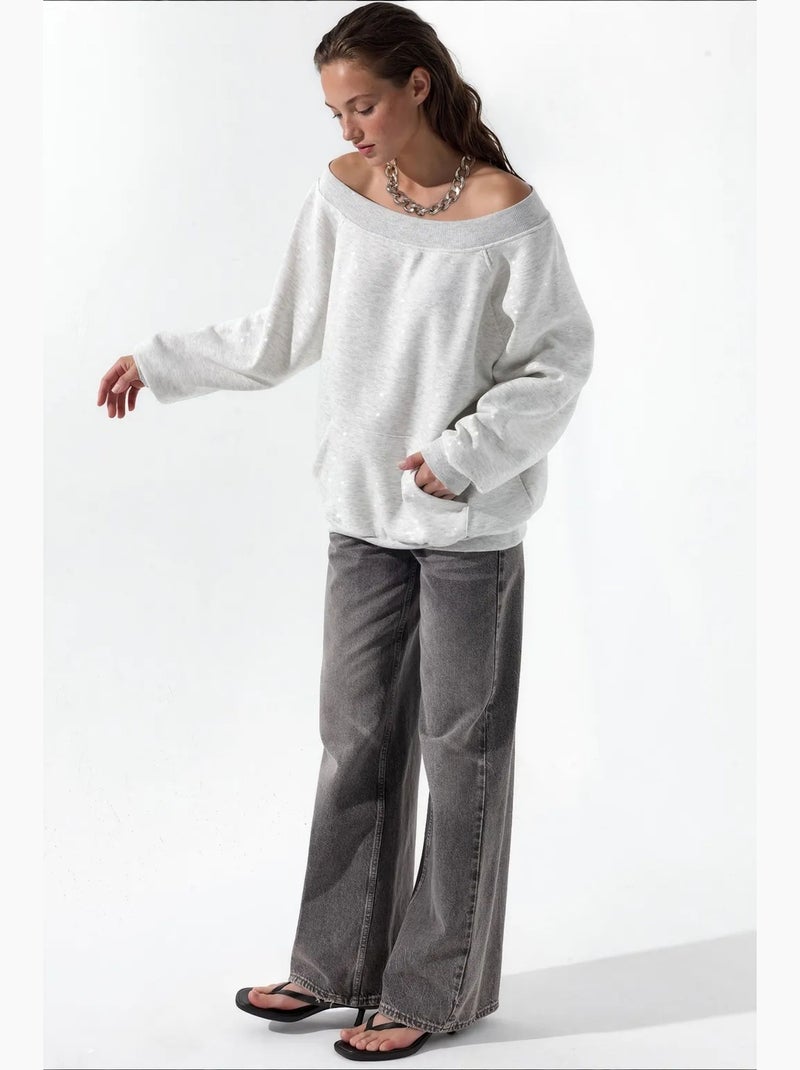 Dames sweatshirt van katoenmix busem Lichtgrijs - Kiabi