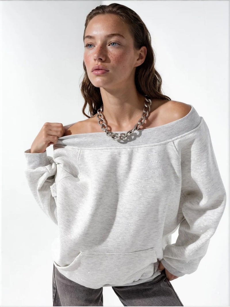 Dames sweatshirt van katoenmix busem Lichtgrijs - Kiabi