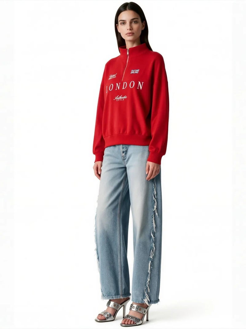 Dames sweatshirt van katoenmix busem Rood - Kiabi