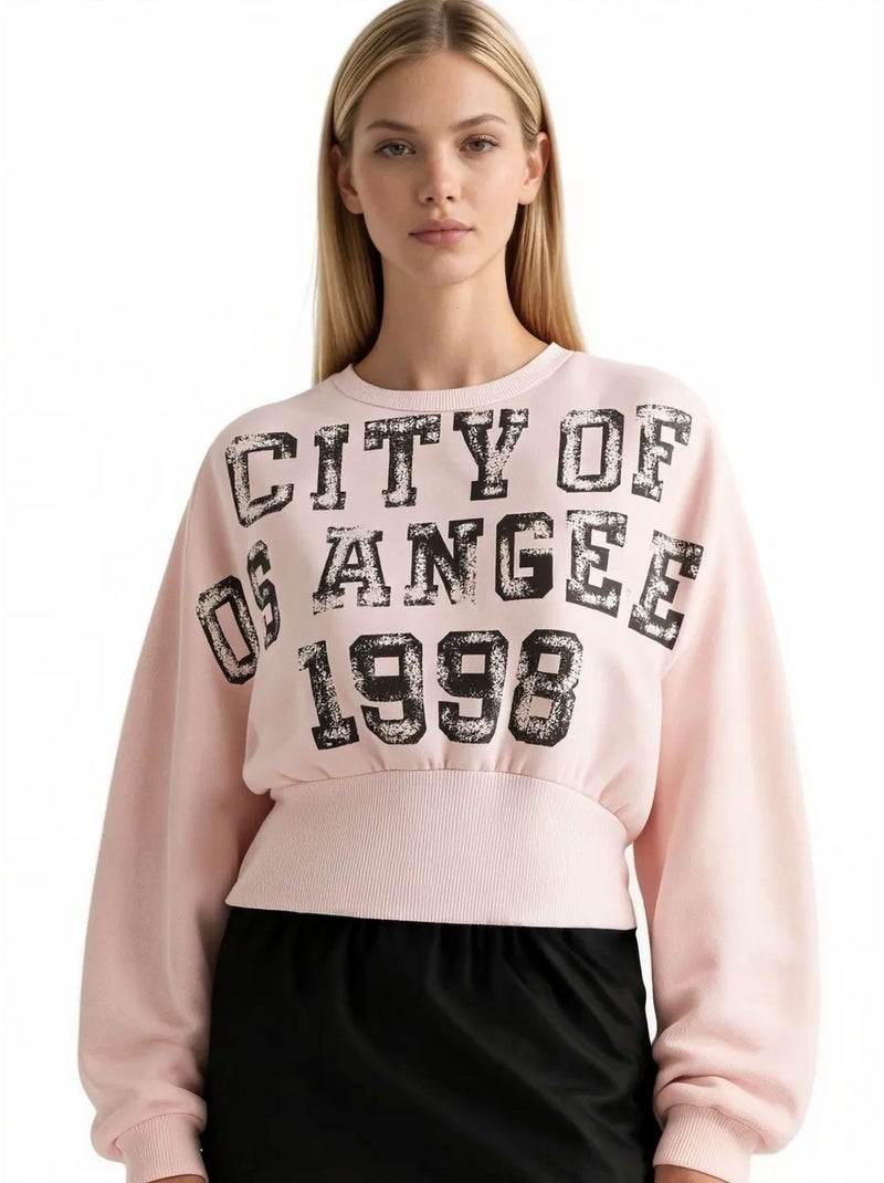 Dames sweatshirt van katoenmix busem Suikerroze - Kiabi
