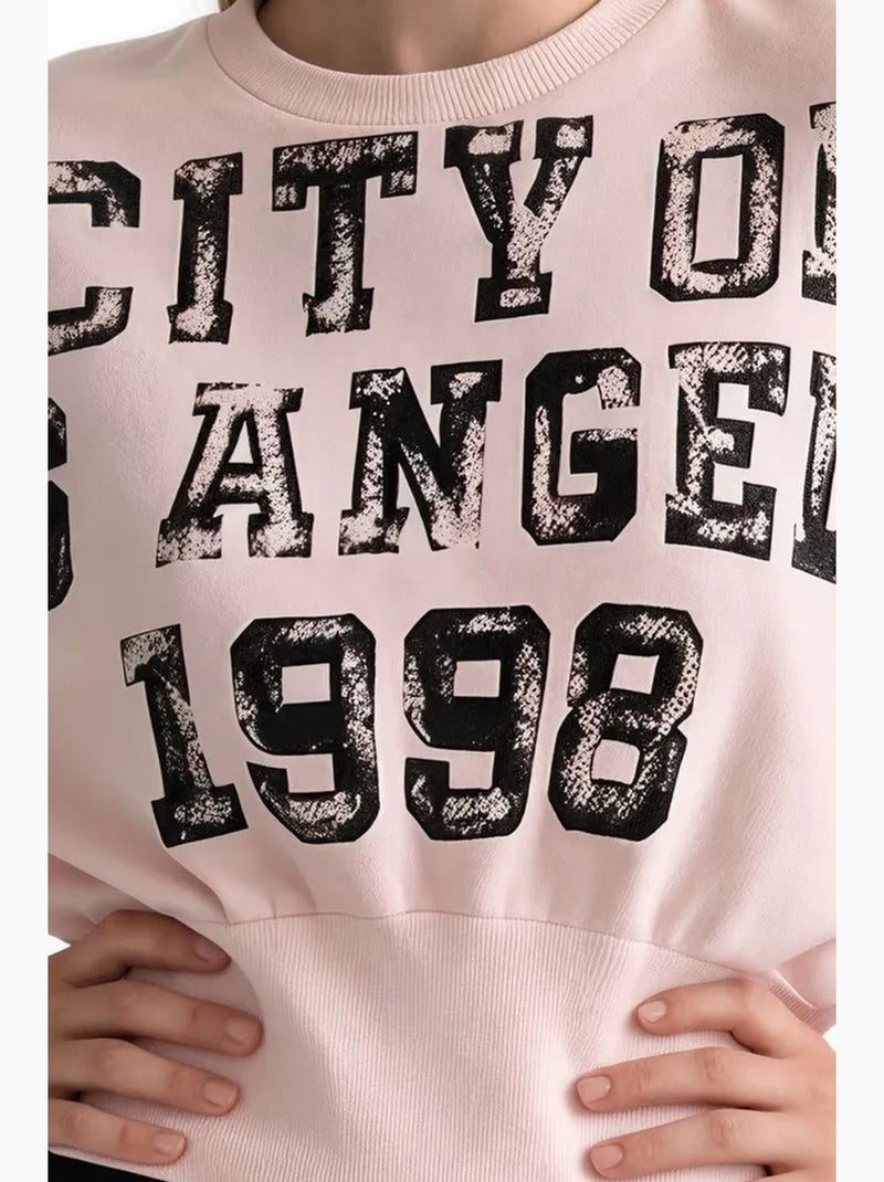 Dames sweatshirt van katoenmix busem Suikerroze - Kiabi
