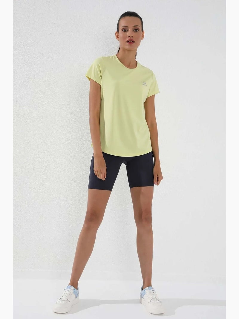 Dames t-shirt effen met korte mouwen en ronde hals tommy Citroengeel - Kiabi