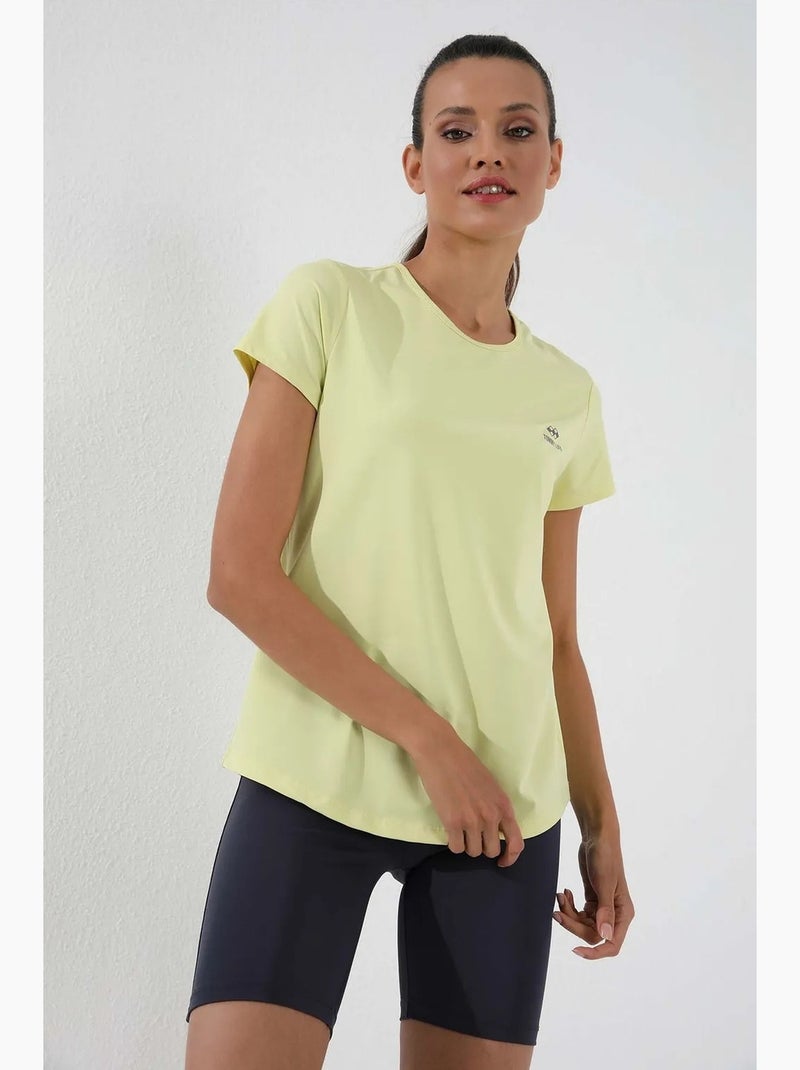 Dames t-shirt effen met korte mouwen en ronde hals tommy Citroengeel - Kiabi