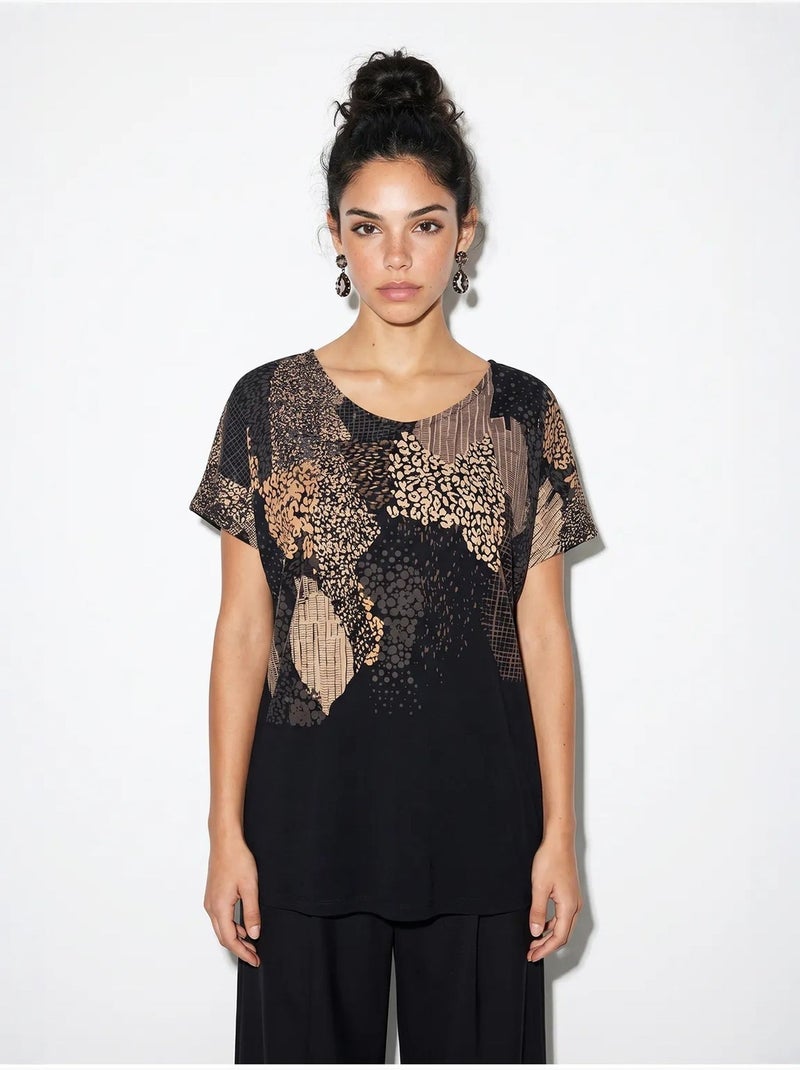 Dames t-shirt met abstracte print en v-hals lucci Multicolor - Kiabi