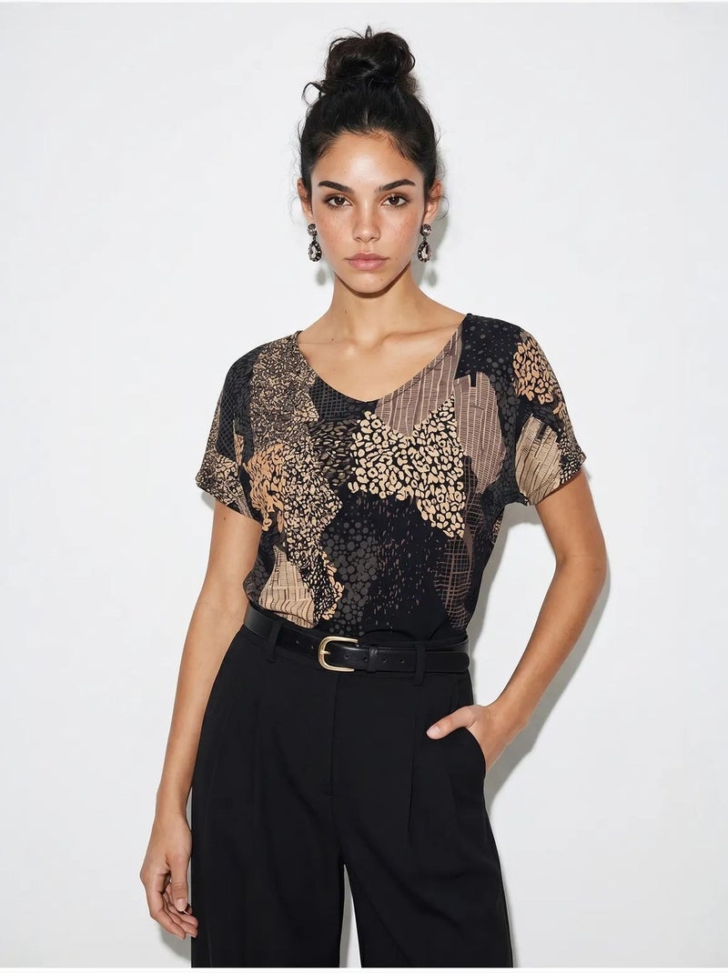 Dames t-shirt met abstracte print en v-hals lucci Multicolor - Kiabi