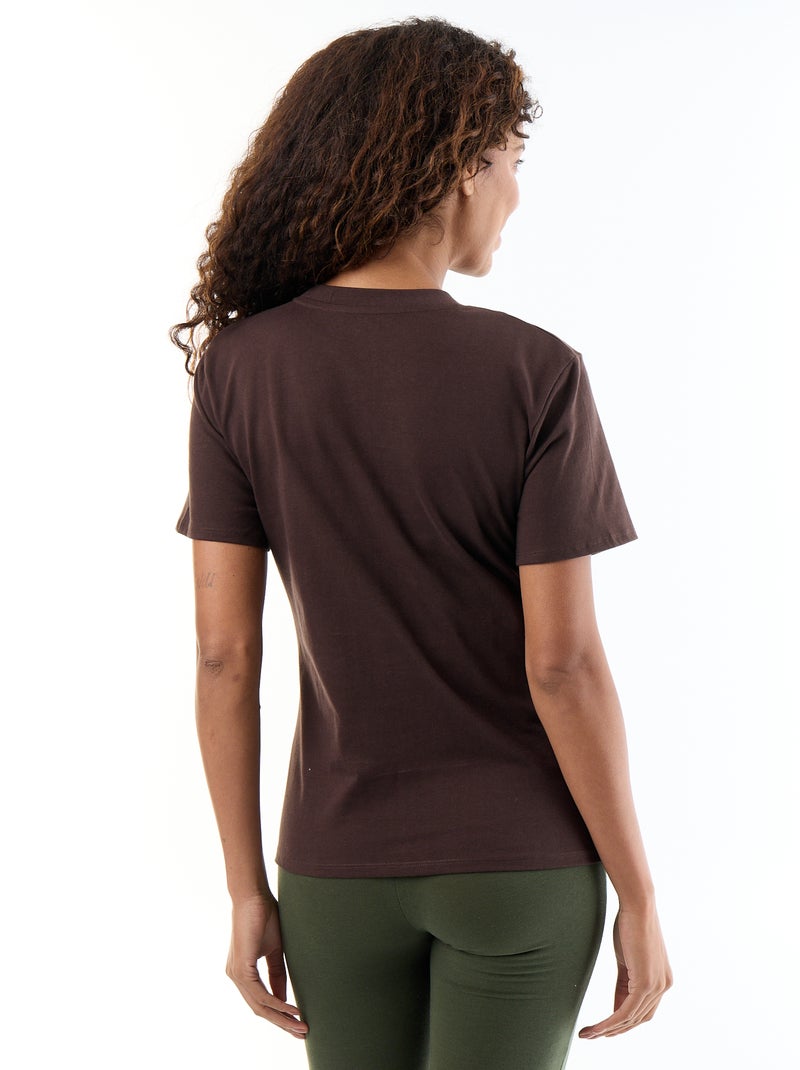 Dames-T-shirt met korte mouwen van katoenjersey Bruin - Kiabi