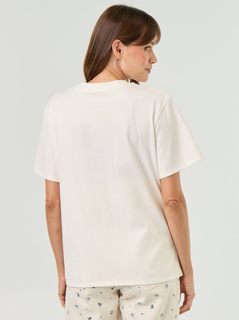 Dames-T-shirt met korte mouwen van katoenjersey Ecru - Kiabi