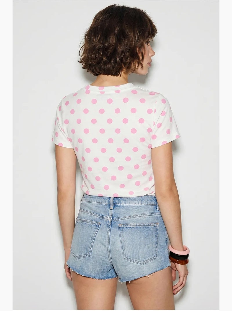 Dames t-shirt met polkadotprint en ronde hals lucci Bleekroze - Kiabi