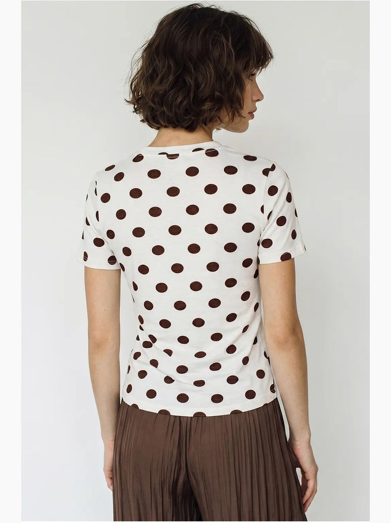 Dames t-shirt met polkadotprint en ronde hals lucci Bruin - Kiabi