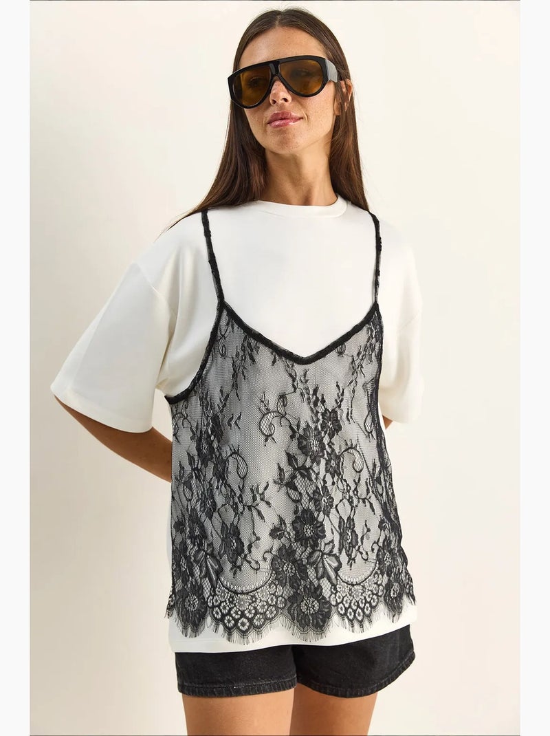 Dames t-shirt met ronde hals lucci Wit - Kiabi