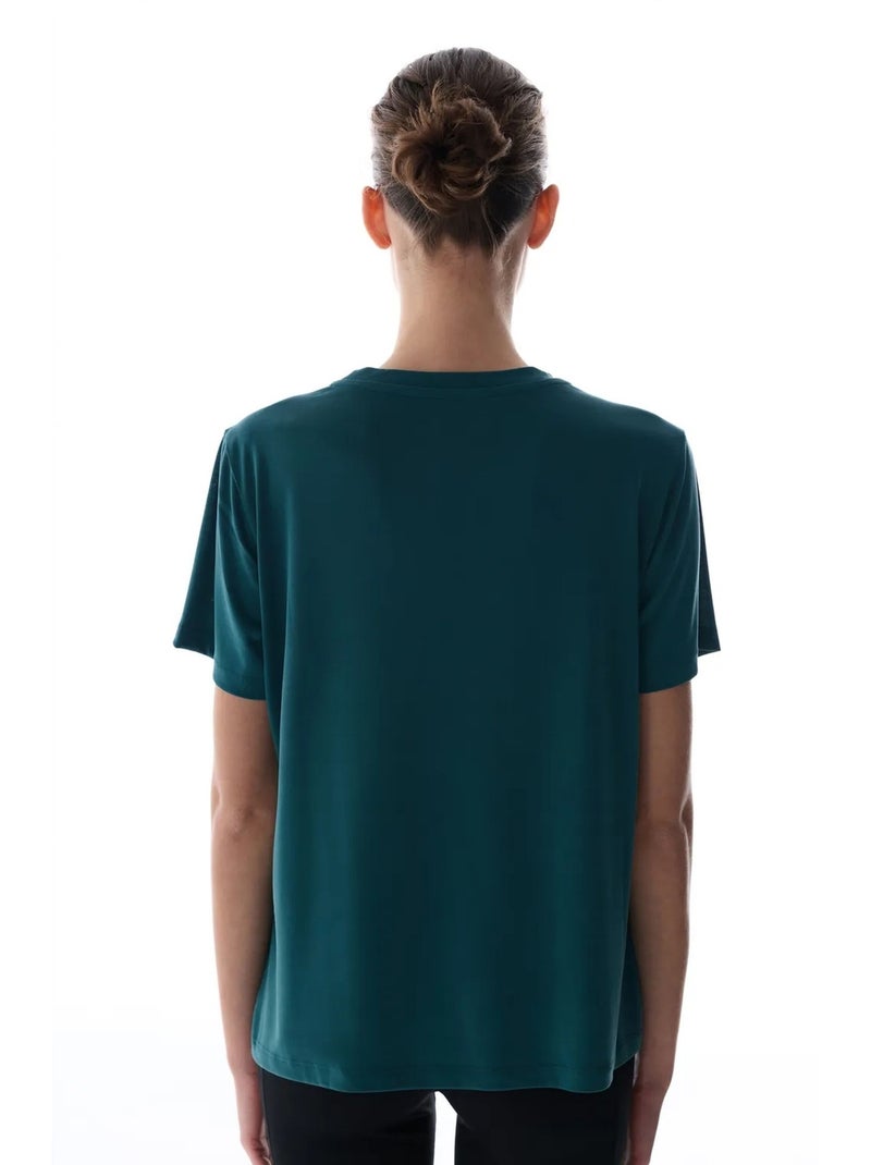 Dames t-shirt met ronde hals penti Petrolblauw - Kiabi