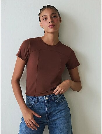Dames t-shirt met ronde hals slim fit modal penti