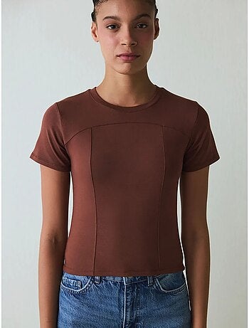 Dames t-shirt met ronde hals slim fit modal penti