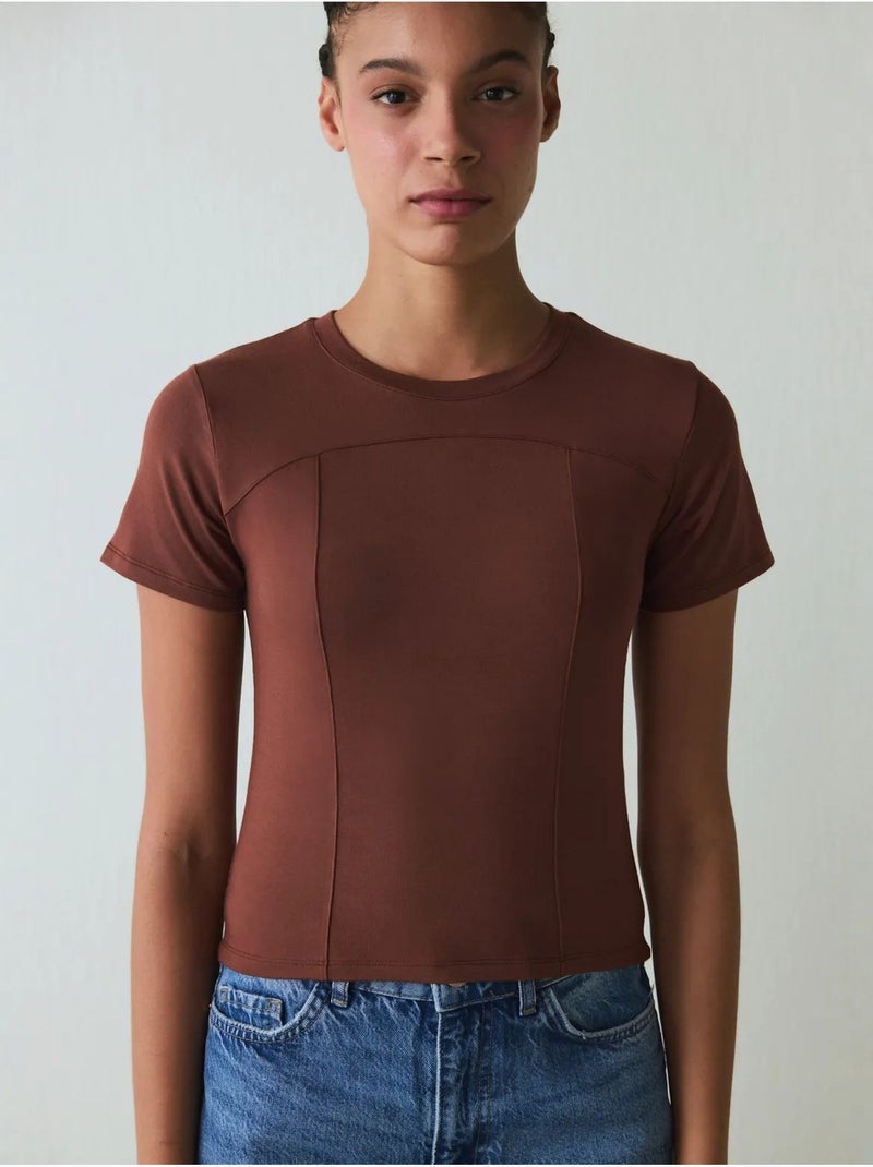 Dames t-shirt met ronde hals slim fit modal penti Bruin - Kiabi