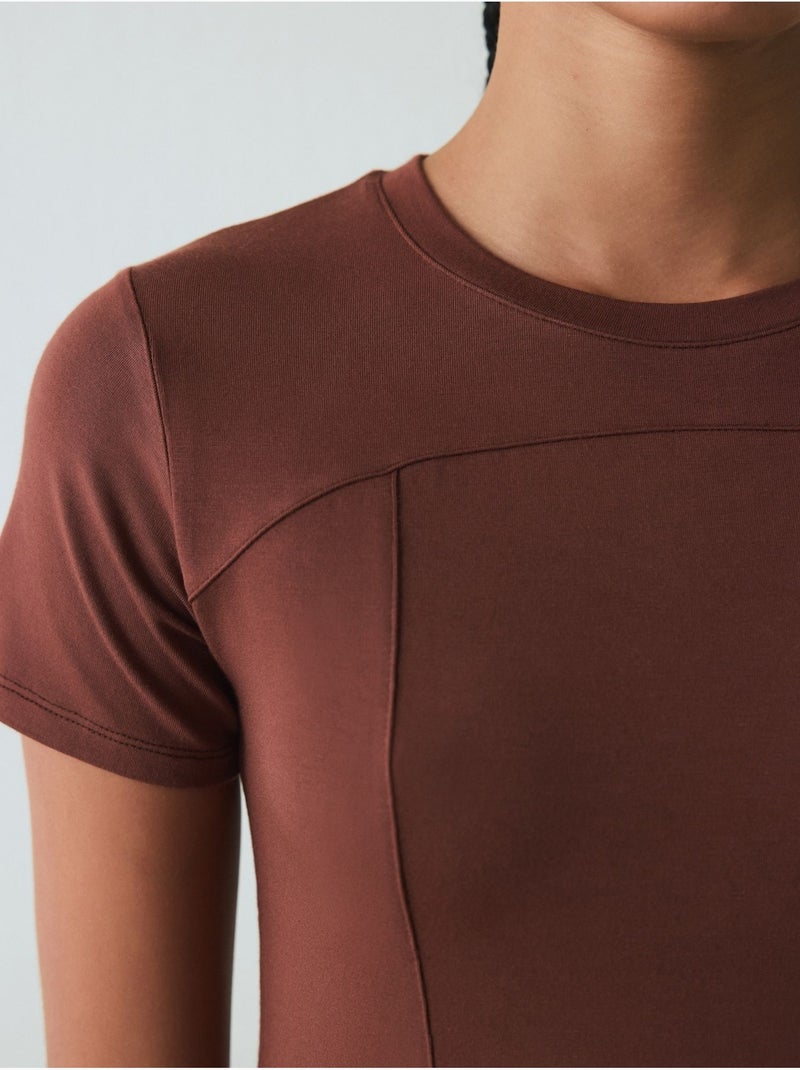 Dames t-shirt met ronde hals slim fit modal penti Bruin - Kiabi